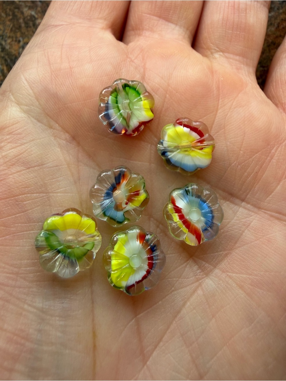 21 Glass Flower Beads - Multicolor